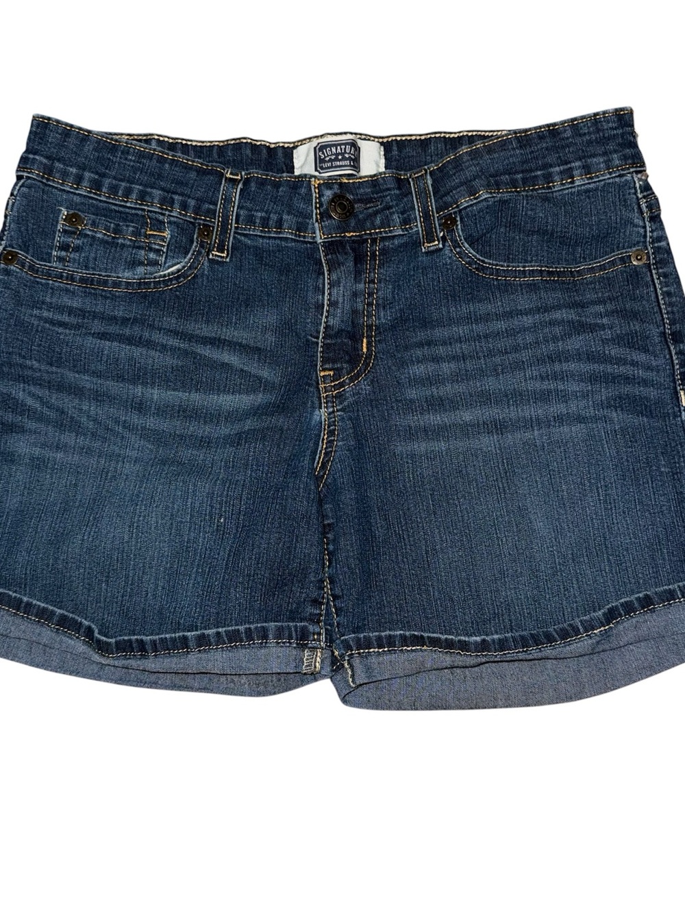 Signature mid rise denim shorts